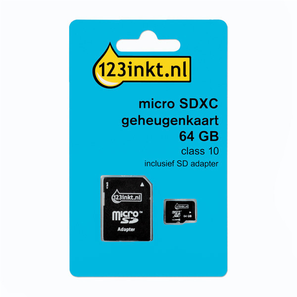 123inkt Micro SDXC geheugenkaart | Class 10 inclusief adapter | 64GB  300692 - 1