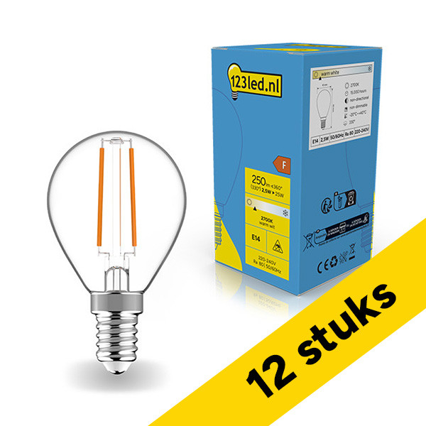 Aanbieding: 12x 123led LED lamp E14 | Kogel G45 | Filament | 2700K | 2.5W (25W) LDR02868 - 1