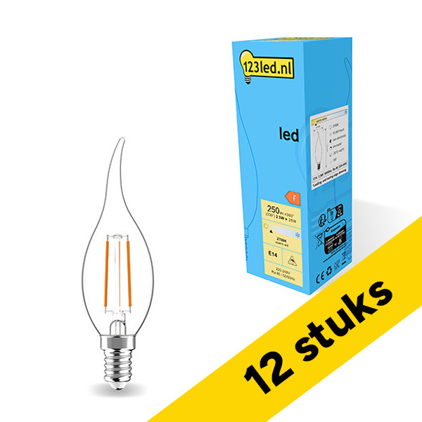 Aanbieding: 12x 123led LED lamp E14 | Sierkaars C35 | Filament | Helder | 2700K | Dimbaar | 2.5W (25W) LDR02919 - 1