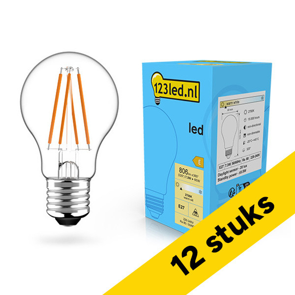 Aanbieding: 12x 123led LED lamp E27 | Peer A60 | Filament | Daglichtsensor | 2700K | 7.3W (60W) LDR02875 - 1