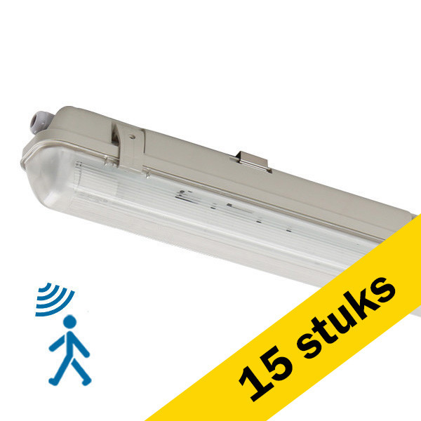 123led Aanbieding: 15x LED TL armatuur met sensor 60 cm | incl. TL buis | 4000K | 1100 lumen | IP65 | 7.5W  LDR08647 - 1