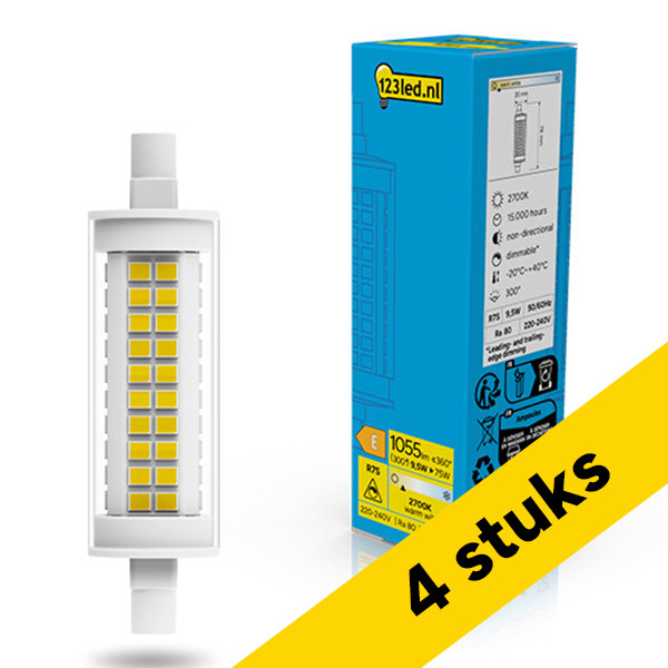 Aanbieding: 4x 123led led lamp R7s | Staaflamp | SMD | 78mm | 2700K | Dimbaar | 9.5W (75W) LDR02605 - 1