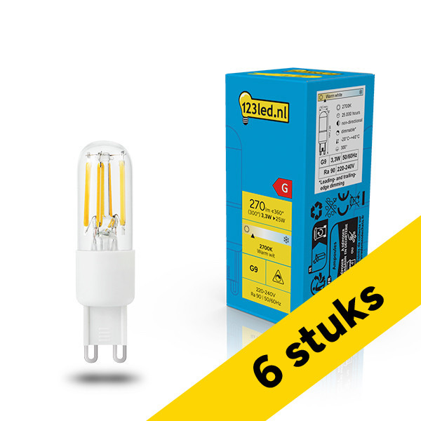 Aanbieding: 6x 123led G9 LED capsule | Filament | Helder | 2700K | 270 lumen | CRI 90 | Dimbaar | 3W (25W) LDR02681 - 1