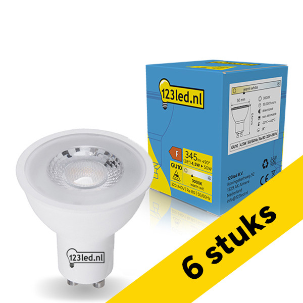 Aanbieding: 6x 123led GU10 LED spot | 3000K | 4.5W (50W) LDR02454 - 1