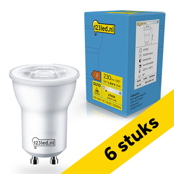 Aanbieding: 6x 123led GU10 LED spot | MR11 | 2700K | 2.8W (35W) LDR02369 - 1