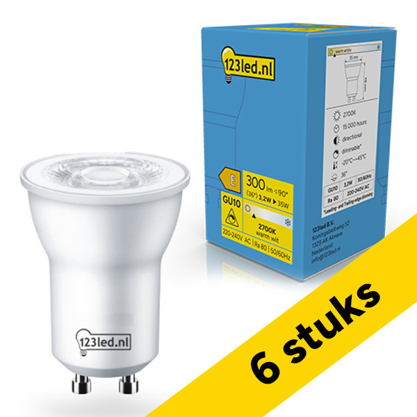 Aanbieding: 6x 123led GU10 LED spot | MR11 | 2700K | Dimbaar | 3.2W (35W) LDR02371 - 1