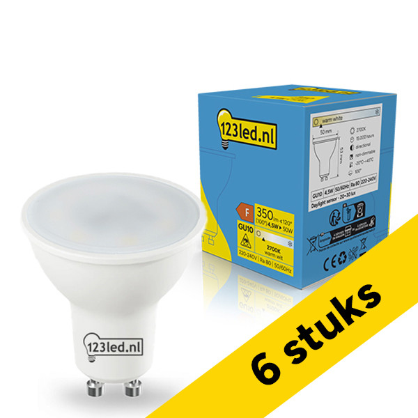 Aanbieding: 6x 123led GU10 LED spot | Mat | Daglichtsensor | 2700K | 4.5W (50W) LDR02413 - 1