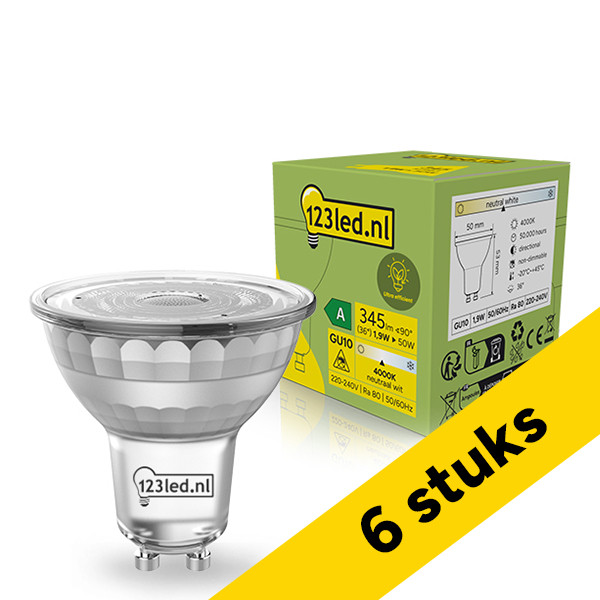 Aanbieding: 6x 123led GU10 LED spot | Ultra Efficient | Helder | 4000K | 1.9W (50W) LDR02391 - 1