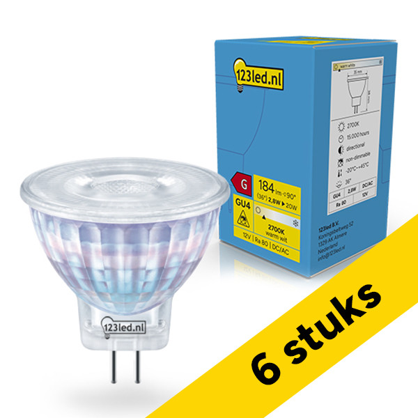 Aanbieding: 6x 123led GU4 LED spot | MR11 | 2700K | 2.8W (20W) LDR02373 - 1