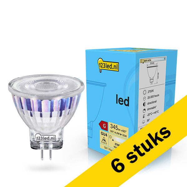 123led Aanbieding: 6x 123led GU4 LED spot | MR11 | 2700K | Dimbaar | 4.5W (35W)  LDR02067 - 1