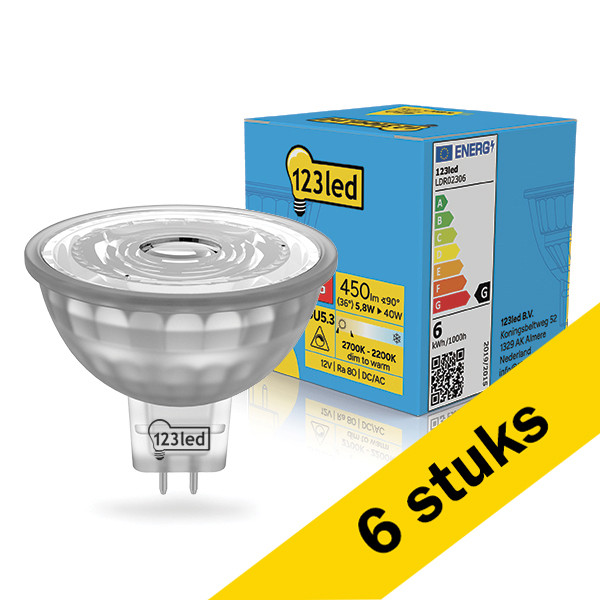 Aanbieding: 6x 123led GU5.3 LED spot | Dim to Warm | 2200-2700K | Dimbaar | 5.8W (40W) LDR02307 - 1