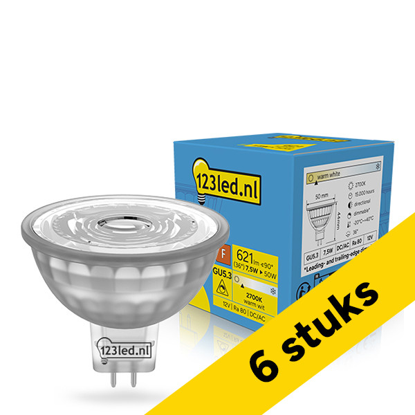 Aanbieding: 6x 123led GU5.3 LED spot | MR16 | 2700K | Dimbaar | 7.5W (50W) LDR02309 - 1