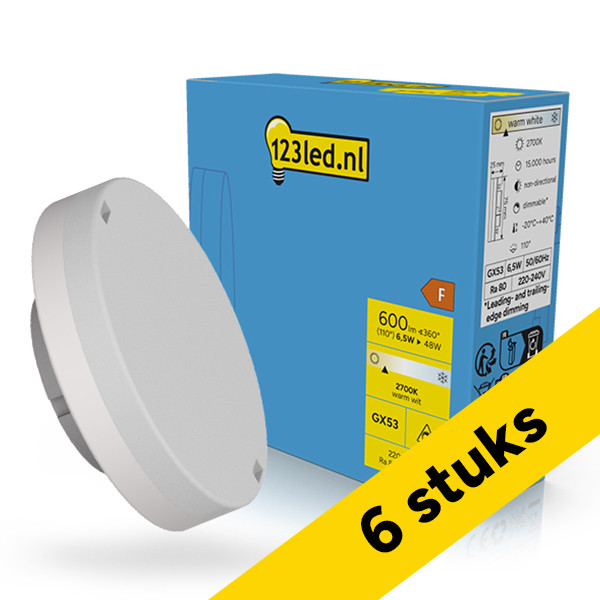 Aanbieding: 6x 123led GX53 LED spot | 2700K | 110° | Dimbaar | 6.5W (48W) LDR02313 - 1