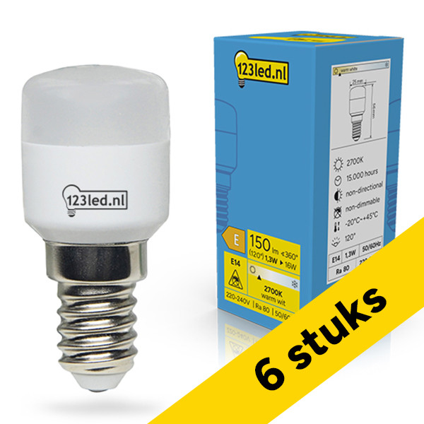 Aanbieding: 6x 123led LED lamp E14 | Buis T26 | Mat | 2700K | 1.3W (16W) LDR02367 - 1