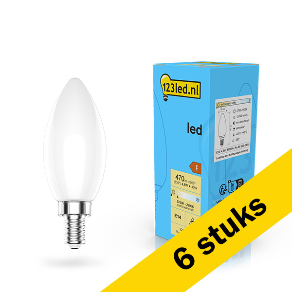 123led Aanbieding: 6x 123led LED lamp E14 | Kaars C35 | Dim to Warm | Mat | 2200-2700K | Dimbaar | 470 lumen  LDR02081 - 1