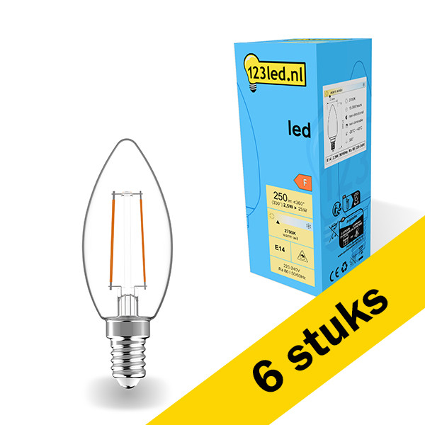 123led Aanbieding: 6x 123led LED lamp E14 | Kaars C35 | Filament | 2700K | 2.5W (25W)  LDR01873 - 1