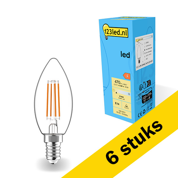 123led Aanbieding: 6x 123led LED lamp E14 | Kaars C35 | Filament | 2700K | 4.5W (40W)  LDR01875 - 1