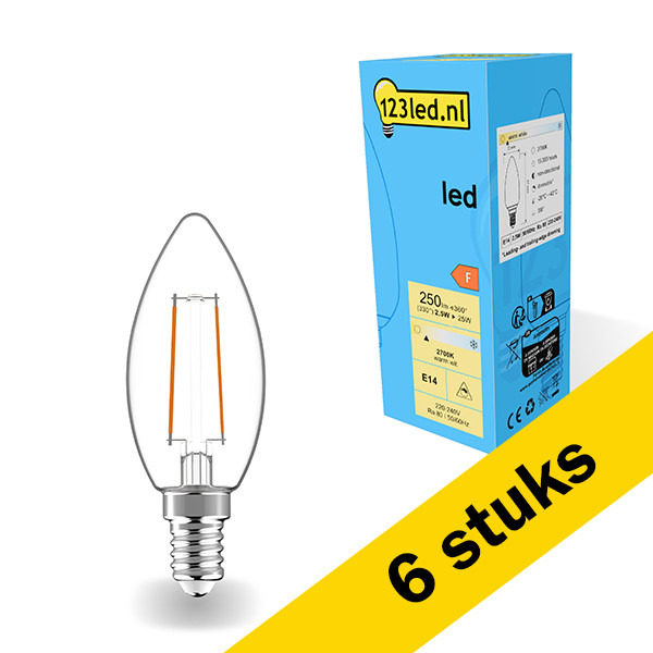 123led Aanbieding: 6x 123led LED lamp E14 | Kaars C35 | Filament | 2700K | Dimbaar | 2.5W (25W)  LDR01881 - 1