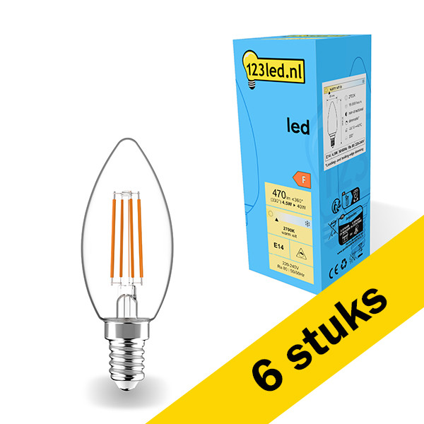 123led Aanbieding: 6x 123led LED lamp E14 | Kaars C35 | Filament | 2700K | Dimbaar | 4.5W (40W)  LDR01883 - 1