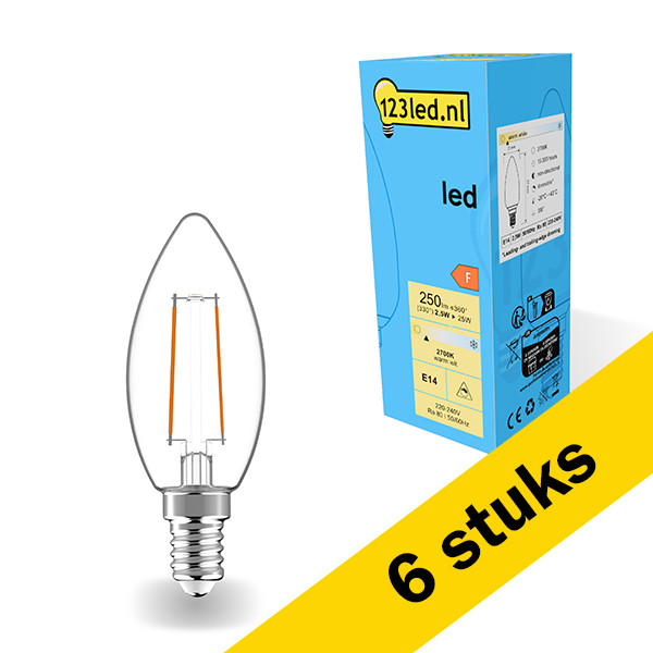 Aanbieding: 6x 123led LED lamp E14 | Kaars C35 | Filament | 2700K | Dimbaar | 2.5W (25W) LDR01881 - 1