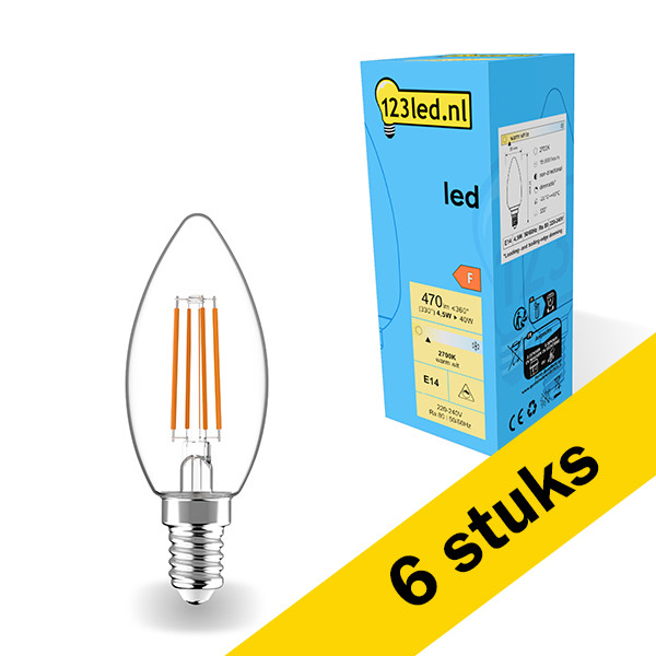Aanbieding: 6x 123led LED lamp E14 | Kaars C35 | Filament | 2700K | Dimbaar | 4.5W (40W) LDR01883 - 1
