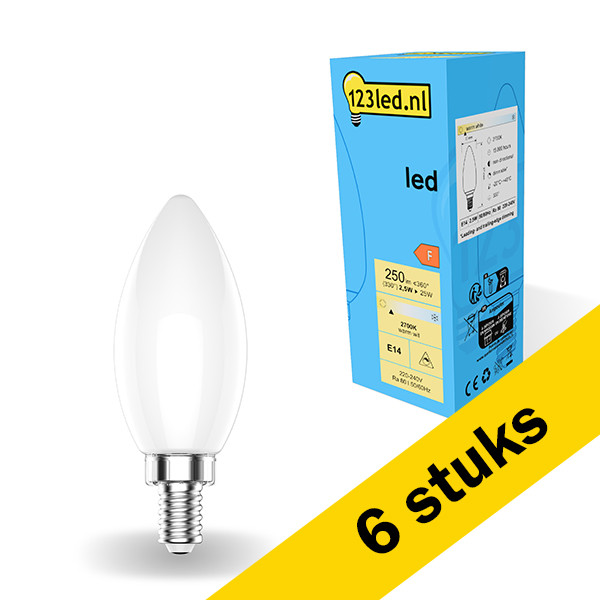 123led Aanbieding: 6x 123led LED lamp E14 | Kaars C35 | Mat | 2700K | Dimbaar | 2.5W (25W)  LDR01863 - 1
