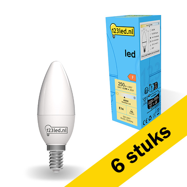Aanbieding: 6x 123led LED lamp E14 | Kaars C35 | Mat | 4000K | 2.5W (25W) LDR01853 - 1
