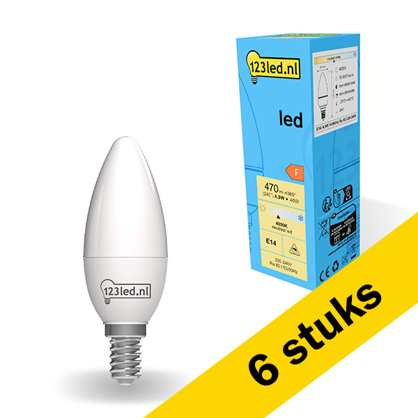 Aanbieding: 6x 123led LED lamp E14 | Kaars C35 | Mat | 4000K | 4.9W (40W) LDR01857 - 1