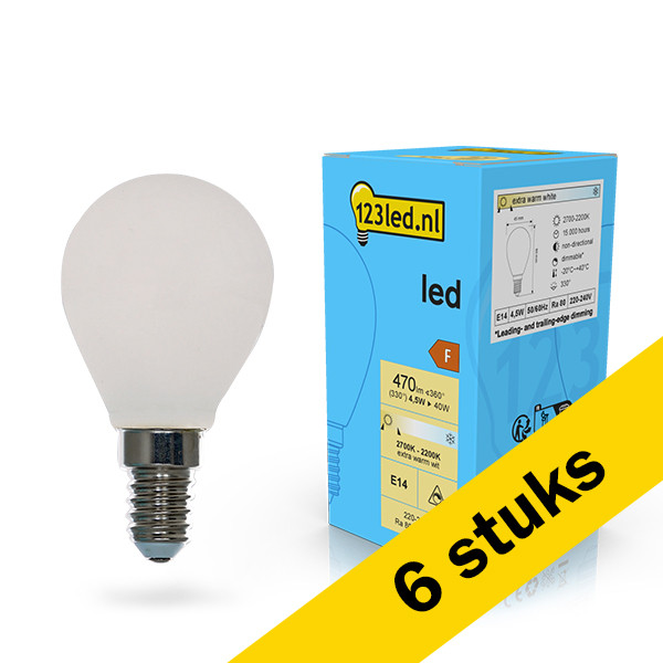 123led Aanbieding: 6x 123led LED lamp E14 | Kogel G45 | Dim to Warm | Mat | 2200-2700K | Dimbaar | 470 lumen  LDR02083 - 1