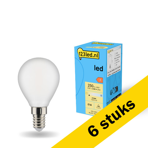 123led Aanbieding: 6x 123led LED lamp E14 | Kogel G45 | Mat | 2700K | Dimbaar | 2.5W (25W)  LDR01909 - 1