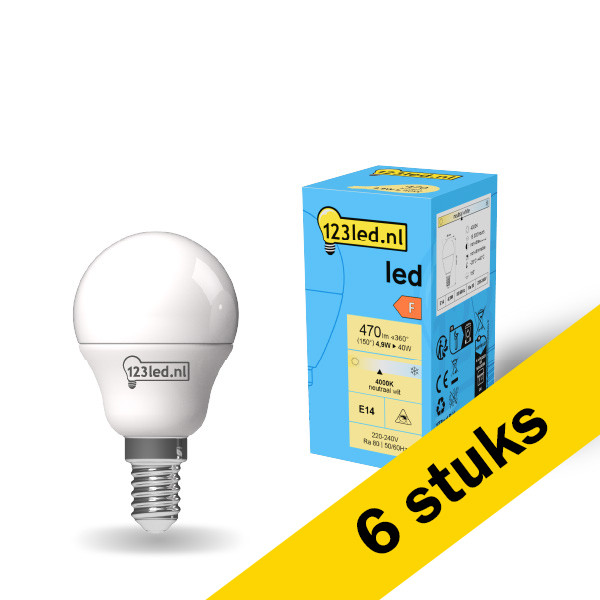 123led Aanbieding: 6x 123led LED lamp E14 | Kogel G45 | Mat | 4000K | 4.9W (40W)  LDR01903 - 1