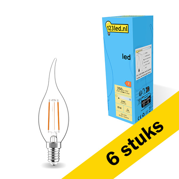 123led Aanbieding: 6x 123led LED lamp E14 | Sierkaars C35 | Filament | Helder | 2700K | Dimbaar | 2.8W (25W)  LDR01871 - 1