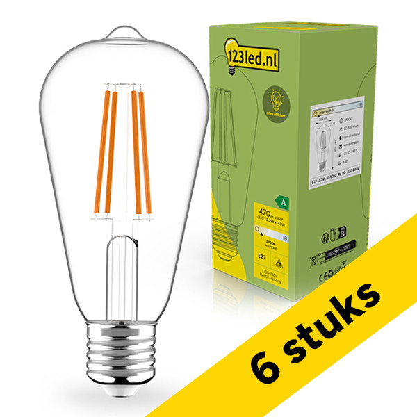 Aanbieding: 6x 123led LED lamp E27 | Edison ST64 | Ultra Efficient | Filament | Helder | 2700K | 2.2W (40W) LDR02407 - 1