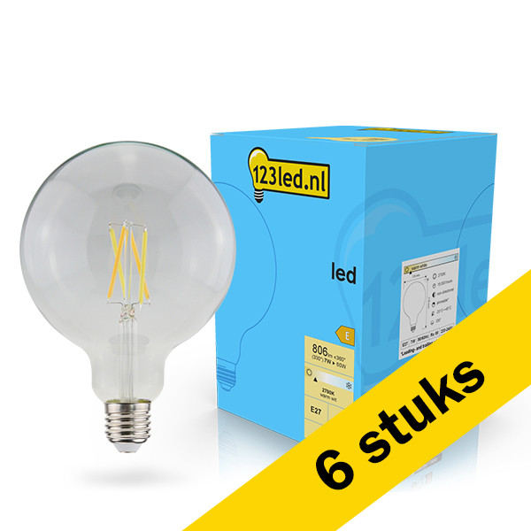 Aanbieding: 6x 123led LED lamp E27 | Globe G125 | Filament | 2700K | Dimbaar | 7W (60W) LDR02105 - 1