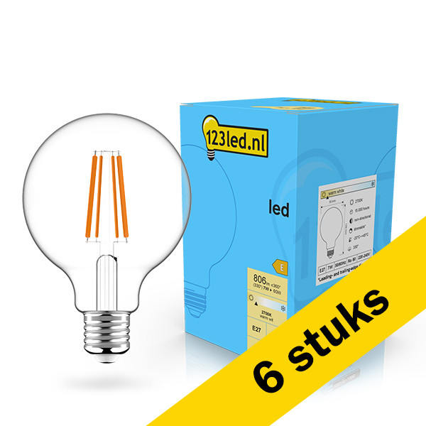 123led Aanbieding: 6x 123led LED lamp E27 | Globe G95 | Filament | 2700K | Dimbaar | 806 lumen  LDR02099 - 1