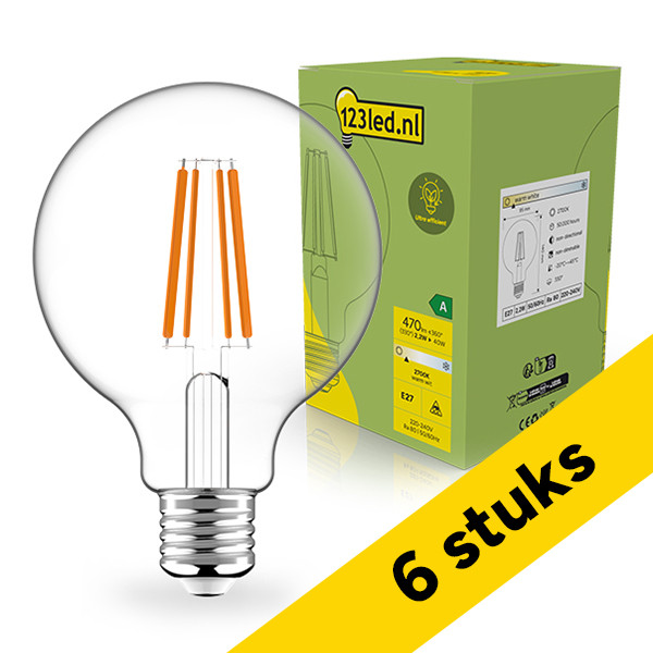 Aanbieding: 6x 123led LED lamp E27 | Globe G95 | Ultra Efficient | Filament | 2700K | 2.2W (40W) LDR02409 - 1