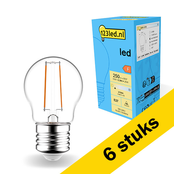123led Aanbieding: 6x 123led LED lamp E27 | Kogel G45 | Filament | 2700K | 2.5W (25W)  LDR01823 - 1
