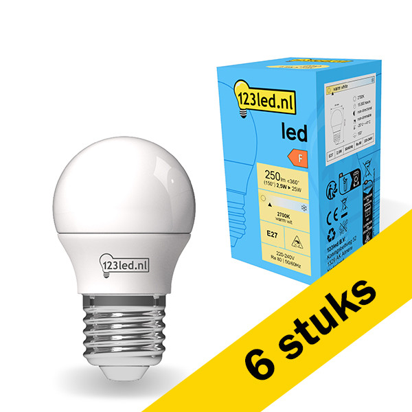 123led Aanbieding: 6x 123led LED lamp E27 | Kogel G45 | Mat | 2700K | 2.5W (25W)  LDR01805 - 1