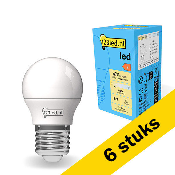 123led Aanbieding: 6x 123led LED lamp E27 | Kogel G45 | Mat | 2700K | 4.9W (40W)  LDR01807 - 1