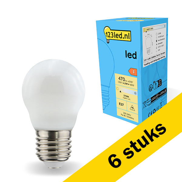 123led Aanbieding: 6x 123led LED lamp E27 | Kogel G45 | Mat | 2700K | Dimbaar | 4.5W (40W)  LDR01819 - 1