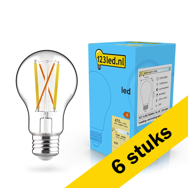 Aanbieding: 6x 123led LED lamp E27 | Peer A60 | Filament | 2200-2700K | Dim to warm | 4.5W (40W) LDR02087 - 1