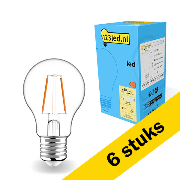 123led Aanbieding: 6x 123led LED lamp E27 | Peer A60 | Filament | 2700K | 2.5W (25W)  LDR01787 - 1