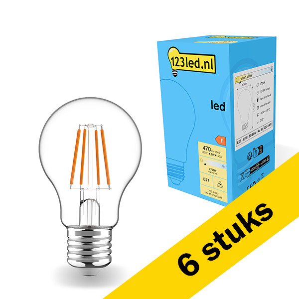 123led Aanbieding: 6x 123led LED lamp E27 | Peer A60 | Filament | 2700K | 4.5W (40W)  LDR01789 - 1