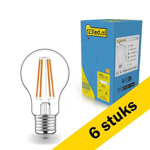 123led Aanbieding: 6x 123led LED lamp E27 | Peer A60 | Filament | 2700K | 7W (60W)  LDR01791 - 1