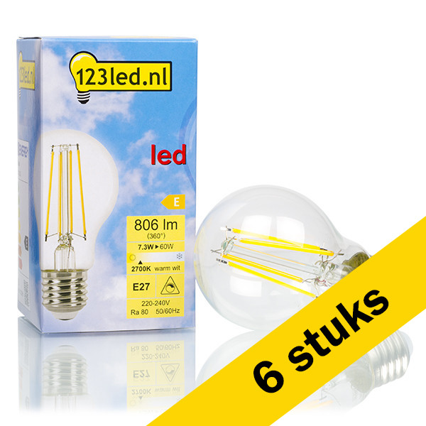 123led Aanbieding: 6x 123led LED lamp E27 | Peer A60 | Filament | 2700K | Dimbaar | 7.3W (60W)  LDR01603 - 1