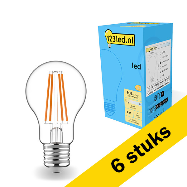 123led Aanbieding: 6x 123led LED lamp E27 | Peer A60 | Filament | 2700K | Dimbaar | 7W (40W)  LDR01803 - 1