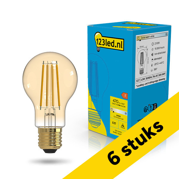 Aanbieding: 6x 123led LED lamp E27 | Peer A60 | Filament | Goud | 2100K | Dimbaar | 4.5W (40W) LDR02657 - 1