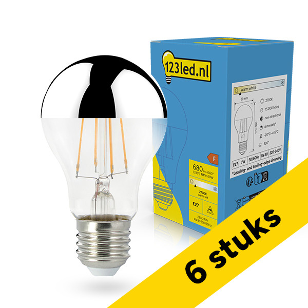 123led Aanbieding: 6x 123led LED lamp E27 | Peer A60 | Kopspiegel | Zilver | 2700K | Dimbaar | 7W  LDR02247 - 1