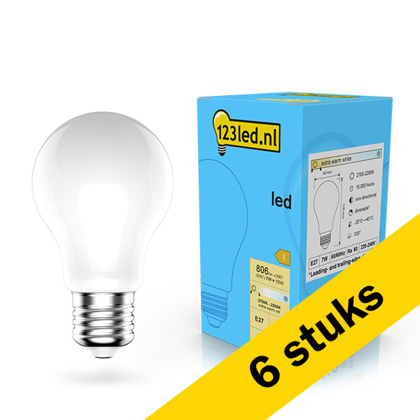 Aanbieding: 6x 123led LED lamp E27 | Peer A60 | Mat | 2200-2700K | Dim to warm | 7W (60W) LDR02093 - 1