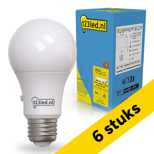 Aanbieding: 6x 123led LED lamp E27 | Peer A60 | Mat |  2700-3000-4000-5000-6500K | Dimbaar | 8W (60W) LDR02379 - 1